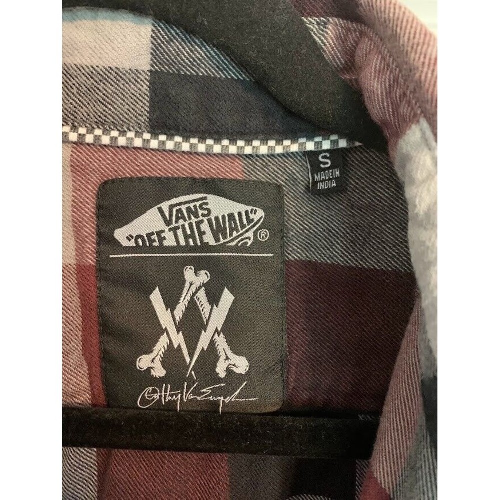 Vans X Cathy Van Engel Mens Flannel Shirt Size Small Burgundy/Gray Plaid - Picture 2 of 4